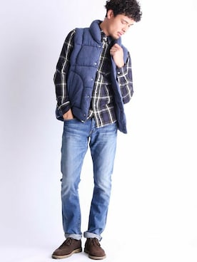 「アイテム（ダウンベスト）」を使った、DenimeWebStoreさん（メンズ・175cm）の冬コーディネート
