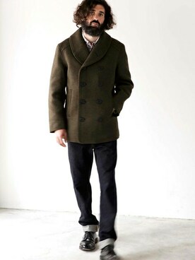 「Denime（ドゥニーム）のアイテム（ピーコート）」を使った、DenimeWebStoreさん（メンズ・184cm）の冬コーディネート