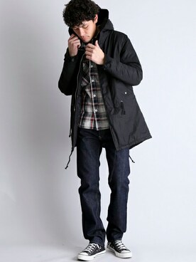 「Denime（ドゥニーム）のアイテム（モッズコート）」を使った、DenimeWebStoreさん（メンズ・173cm）の冬コーディネート