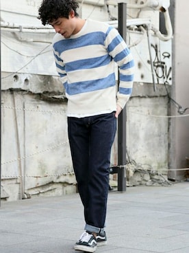 「インディゴデニム」｜DenimeWebStoreさん（メンズ・175cm）の冬コーディネート