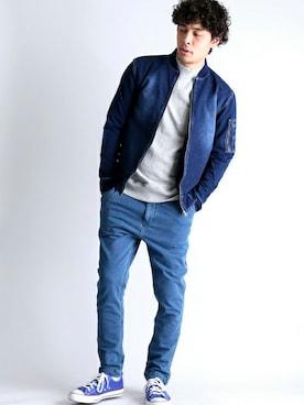「Denime（ドゥニーム）のアイテム（MA-1）」を使った、DenimeWebStoreさん（メンズ・173cm）の冬コーディネート