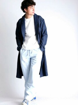 「Denime（ドゥニーム）のアイテム（ステンカラーコート）」を使った、DenimeWebStoreさん（メンズ・173cm）の冬コーディネート