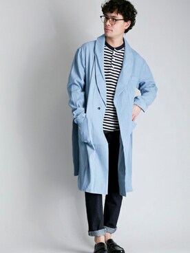 「Denime（ドゥニーム）のアイテム（ステンカラーコート）」を使った、DenimeWebStoreさん（メンズ・173cm）の冬コーディネート