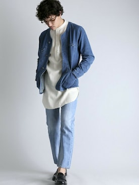 「ノーカラージャケット」｜DenimeWebStoreさん（メンズ・173cm）の春コーディネート