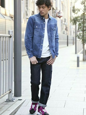 「アイテム（シューズ、パープル系）」を使った、DenimeWebStoreさん（メンズ・173cm）の春コーディネート