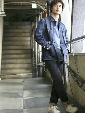 「アイテム（その他トップス、ブルー系）」を使った、DenimeWebStoreさん（メンズ・173cm）の春コーディネート