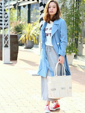 「マキシスカート」｜「アイテム（トレンチコート）」を使った、DenimeWebStoreさん（レディース・162cm）の春コーディネート