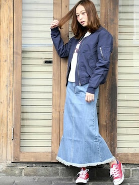 「アイテム（MA-1）」を使った、DenimeWebStoreさん（レディース・162cm）の春コーディネート