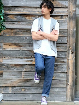 「アイテム（ベスト）」を使った、DenimeWebStoreさん（メンズ・173cm）の夏コーディネート