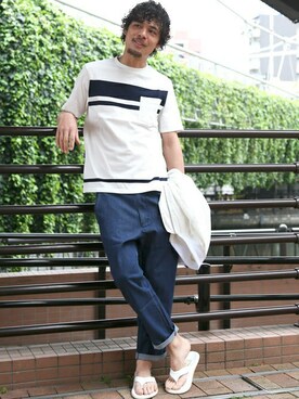 「Denime（ドゥニーム）のアイテム（MA-1）」を使った、DenimeWebStoreさん（メンズ・173cm）の夏コーディネート