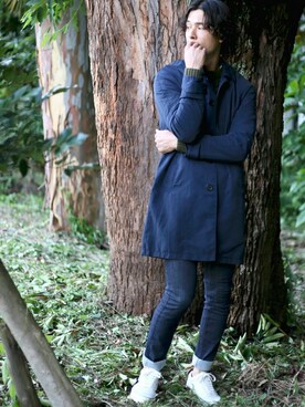 「Denime（ドゥニーム）のアイテム（ステンカラーコート）」を使った、DenimeWebStoreさん（メンズ・173cm）の夏コーディネート