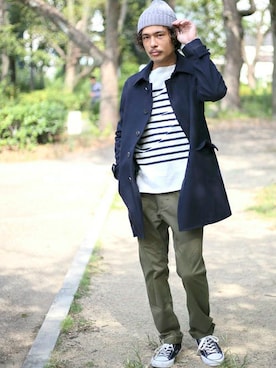「グラミチ」｜「アイテム（ステンカラーコート）」を使った、DenimeWebStoreさん（メンズ・173cm）の秋コーディネート