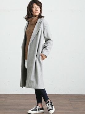 「Denime（ドゥニーム）のメルトンガウン（チェスターコート）」を使った、DenimeWebStoreさん（レディース・164cm）の秋コーディネート