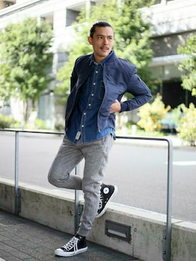 「Denime（ドゥニーム）のアイテム（MA-1）」を使った、DenimeWebStoreさん（メンズ・173cm）の秋コーディネート