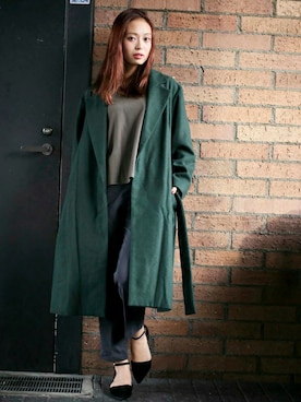 「アイテム（チェスターコート、グリーン系）」を使った、DenimeWebStoreさん（レディース・162cm）の秋コーディネート