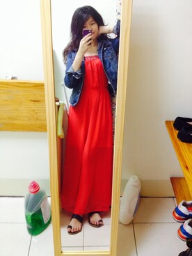 「MANGO（マンゴ）のアイテム（デニムジャケット、ブルー系）」を使った、Océane さん（レディース・165cm）の秋コーディネート
