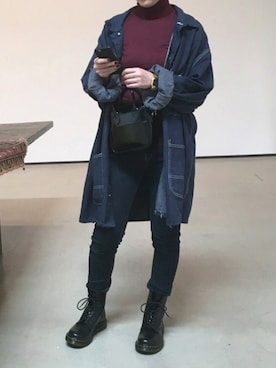 「タートルネック」｜「アイテム（カバーオール）」を使った、menaさん（レディース・157cm）の秋コーディネート