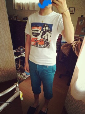 「HYSTERIC GLAMOUR（ヒステリックグラマー）のアイテム（Tシャツ/カットソー、ホワイト系）」を使った、kazuさん（メンズ）の夏コーディネート