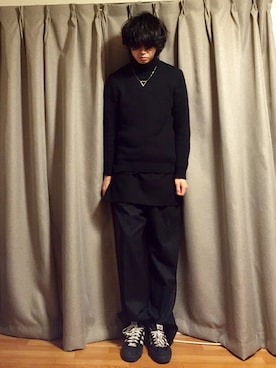 「UNIQLO（ユニクロ）のアイテム（ニット/セーター、ブラック系）」を使った、nさん（メンズ）の冬コーディネート