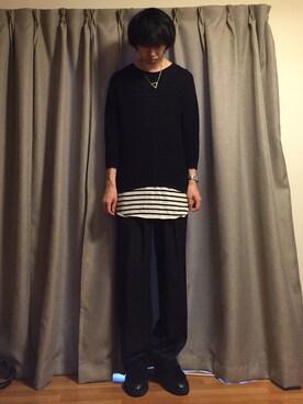 「HARE（ハレ）のアイテム（ニット/セーター、ブラック系）」を使った、nさん（メンズ）の秋コーディネート