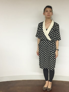 「ドット柄」｜興津 真菜さん（レディース・158cm）の夏コーディネート