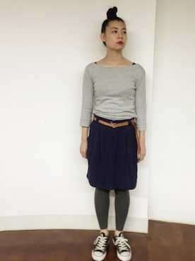 「アイテム（レギンス/スパッツ）」を使った、興津 真菜さん（レディース・158cm）の春コーディネート