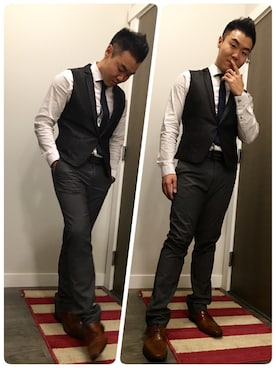 「H&M（エイチ・アンド・エム）のアイテム（ネクタイ）」を使った、Sam Chenさん（メンズ・168cm）の冬コーディネート