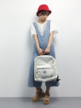 「anap mimpi（アナップミンピ）のアイテム（オールインワン・サロペット）」を使った、おりこさん（レディース・155cm）の夏コーディネート