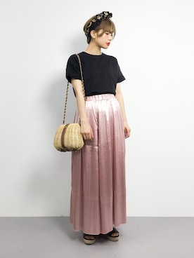 「cache cache（カシュ カシュ）のアイテム（かごバッグ）」を使った、おりこさん（レディース・155cm）の夏コーディネート