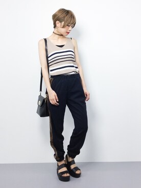 「Ameri（アメリ）のアイテム（パンツ）」を使った、おりこさん（レディース・155cm）の夏コーディネート