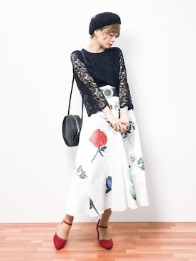 「Ameri（アメリ）のアイテム（スカート）」を使った、おりこさん（レディース・155cm）の夏コーディネート