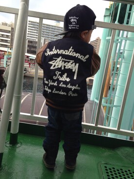 「STUSSY（ステューシー）のアイテム（ジャケット/アウター）」を使った、maich1さん（キッズ・90cm）の冬コーディネート