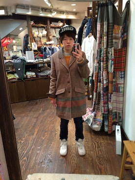 「CUBE SUGAR（キューブシュガー）のアイテム（チェスターコート）」を使った、NALUさん（レディース・156cm）の秋コーディネート