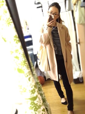 「ベージュのコート」｜「アイテム（チェスターコート）」を使った、u-koさん（レディース・164cm）の冬コーディネート