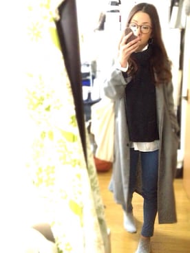 「LBC（エルビーシー）のアイテム（チェスターコート）」を使った、u-koさん（レディース・164cm）の冬コーディネート