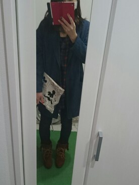 「アイテム（チュニック、レッド系）」を使った、ERRIさん（レディース・157cm）の冬コーディネート