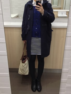 「ボーダースカート」｜「アイテム（ダッフルコート）」を使った、naomiさん（レディース・163cm）の冬コーディネート