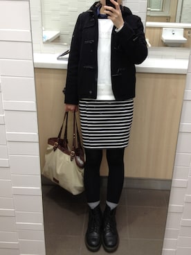 「ボーダースカート」｜「アイテム（ダッフルコート）」を使った、naomiさん（レディース・163cm）の冬コーディネート