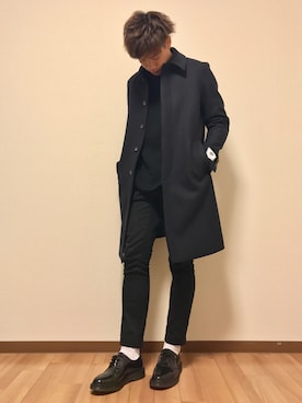 「アイテム（ステンカラーコート）」を使った、ばさばささん（メンズ・171cm・10代）の冬コーディネート