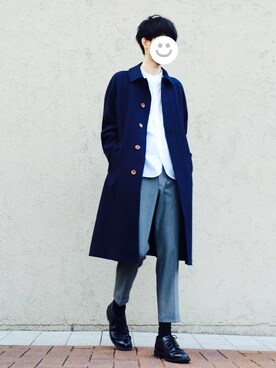 「Steven Alan（スティーブンアラン）のアイテム（ステンカラーコート）」を使った、kitsuneさん（メンズ・181cm）の春コーディネート