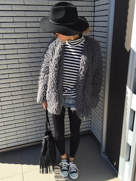 「MOUSSY（マウジー）のアイテム（ノーカラージャケット）」を使った、12anna23さん（レディース・159cm）の冬コーディネート