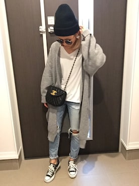 「LAURIE LISHのアイテム（カーディガン/ボレロ、グレー系）」を使った、12anna23さん（レディース・158cm）の冬コーディネート