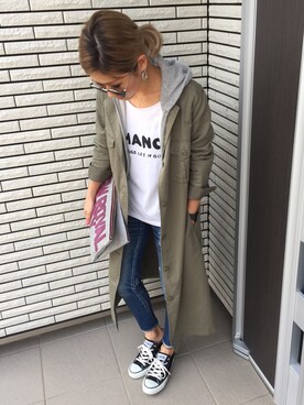 「LOWRYS FARM（ローリーズファーム）のサファリロングコート　713396（その他アウター、グリーン系）」を使った、12anna23さん（レディース・158cm）の春コーディネート