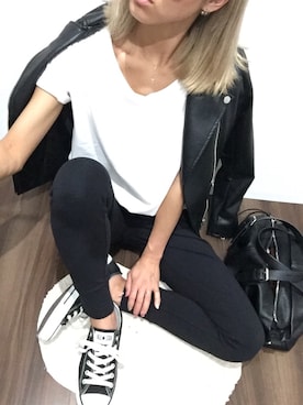 「ENVYM（アンビー）のアイテム（Tシャツ/カットソー、ホワイト系）」を使った、12anna23さん（レディース・158cm）の春コーディネート
