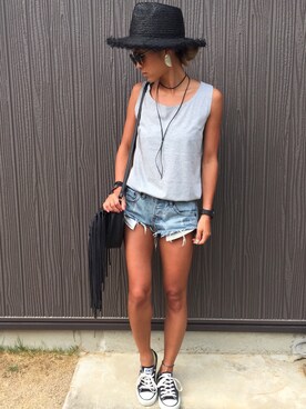 「MOUSSY（マウジー）のREAL LEATHER CODE（ネックレス）」を使った、12anna23さん（レディース・159cm）の夏コーディネート