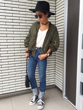 「MOUSSY（マウジー）のCUT OFF STRAIGHT（デニムパンツ）」を使った、12anna23さん（レディース・159cm）の秋コーディネート