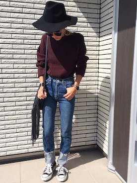 「MOUSSY（マウジー）のCUT OFF STRAIGHT（デニムパンツ）」を使った、12anna23さん（レディース・159cm）の秋コーディネート