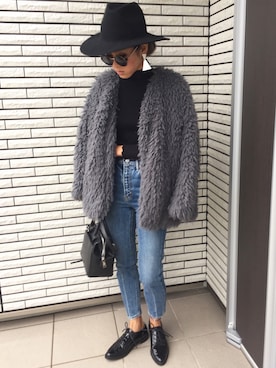 「MOUSSY（マウジー）のアイテム（ノーカラージャケット）」を使った、12anna23さん（レディース・159cm）の冬コーディネート