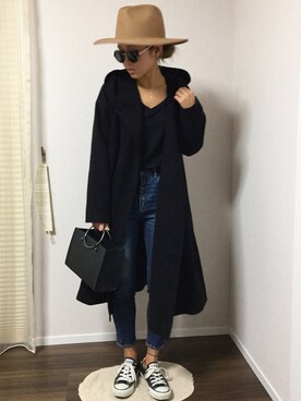 「SLY（スライ）のWOLT JW ANKLE SLIM-A（デニムパンツ）」を使った、12anna23さん（レディース・159cm）の冬コーディネート