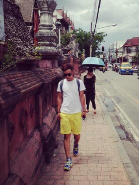 「アイテム（カーゴパンツ、イエロー系）」を使った、edrui0102さん（メンズ・175cm）の冬コーディネート